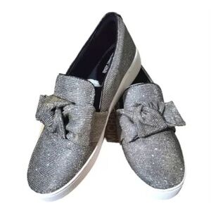 Michael Kors SZ 6 1/2 Willa Silver and gold shimmery metallic fashion sneakers.